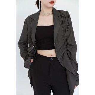 Ruched Irregular Open-front Blazer Dark Green - One Size