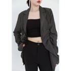 Ruched Irregular Open-front Blazer Dark Green - One Size
