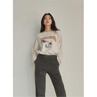 Drop-shoulder Printed T-shirt Light Beige - One Size