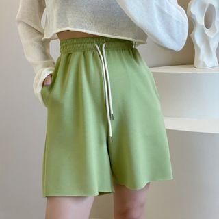 High-waist Drawstring Plain Straight Leg Shorts