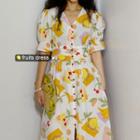 Fruit Print Short-sleeve A-line Midi Dress