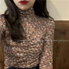 Turtleneck Floral Long-sleeve Top As Shown In Figure - One Size