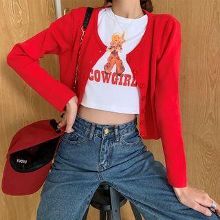 Short-sleeve Printed T-shirt / Light Cardigan