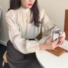 Long-sleeve Mock-neck Top Milky White - One Size