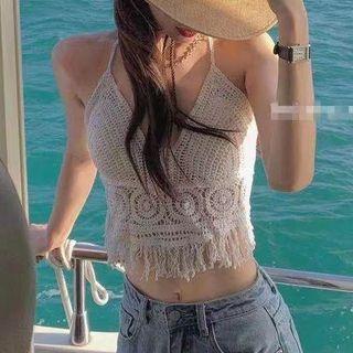 V-neck Fringed Crochet Camisole Top