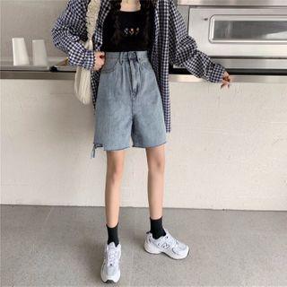 Ripped Denim Shorts / Tank Top