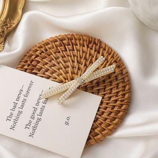 Rhinestone Faux Pearl Knot Hair Clip Gold - One Size