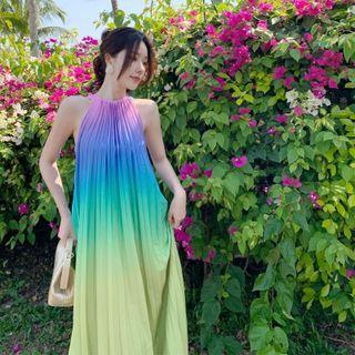 Spaghetti Strap Gradient Midi A-line Dress