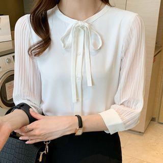 3/4-sleeve Bow-neck Blouse