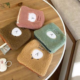 Cartoon Embroidered Fleece Zip Pouch