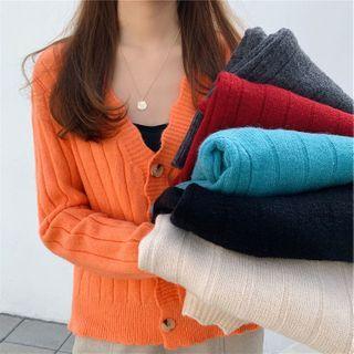 V-neck Scallop Edge Plain Cardigan