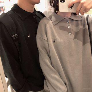 Couple Matching Rabbit Embroidered Collared Sweater