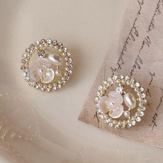 Flower Faux Pearl Alloy Earring 1668 - 1 Pair - Gold & White - One Size