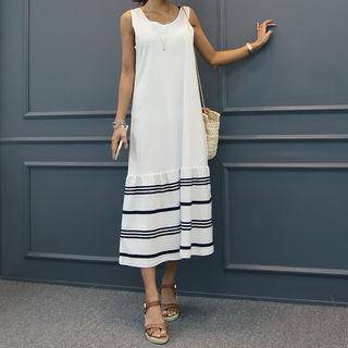 Sleeveless Stripe-trim Long Tank Dress