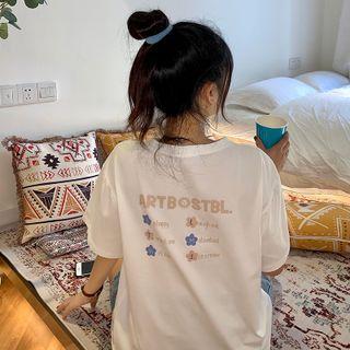 Round-neck Oversized Short Sleeve Lettering Print T-shirt