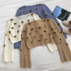 Pineapple Crewneck Long-sleeve Knit Top