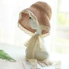 Lace Trim Crochet Knit Cloche Hat Nude Pink - One Size