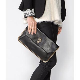 Skull-accent Metal Trim Clutch Black - One Size