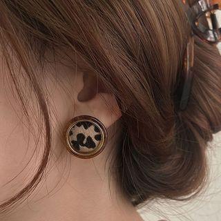 Leopard Print Disc Earring 1 Pair - Eh1218 - Brown - One Size