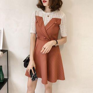 Lace Panel Mock Two-piece Short-sleeve A-line Dress
