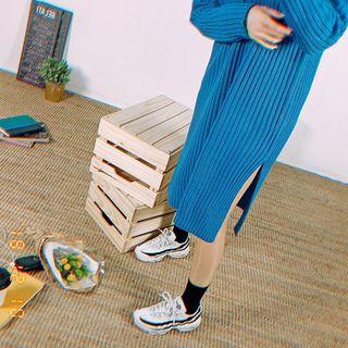 Zipped Rib-knit Midi Hoodie Dress