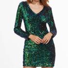 Long Sleeve Sequined Mini Sheath Dress