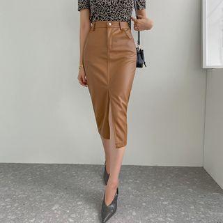 Zip-flt Pleather Pencil Skirt
