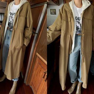 High-neck Drawstring-waist Maxi Field Coat