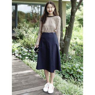 Wrap-front Pocket-detail Long Skirt