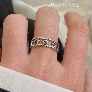 Star Layered Sterling Silver Open Ring Silver - One Size