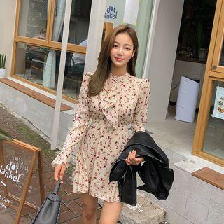 Jabot Floral Chiffon Minidress Beige - One Size