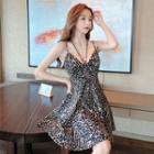 Strappy Leopard Print A-line Dress