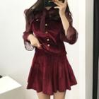 Mesh-sleeved Shirt / Pleated A-line Skirt