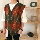 Pattern Color-block Loose-fit Knit Vest