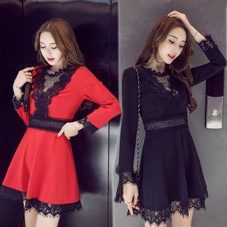 Lace Panel Long-sleeve A-line Skirt