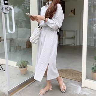 Tie-waist Stripe Maxi Shirtdress