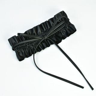 Shirred Faux Leather Elastic Belt Black - One Size