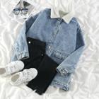 Fleece Loose-fit Denim Jacket Blue - One Size