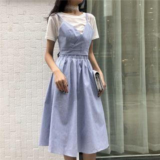 Set : Short-sleeve T-shirt + Spaghetti Strap Top + Midi Skirt