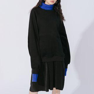 Knit Panel Turtleneck Pullover