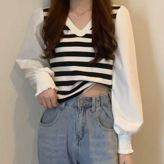 Two-tone Knit Panel Blouse