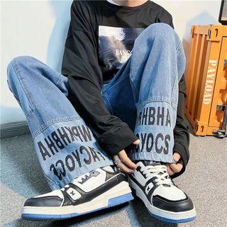 Lettering Patchwork Loose Fit Jeans