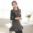 Color-block Plaid Ruffle-hem Dress