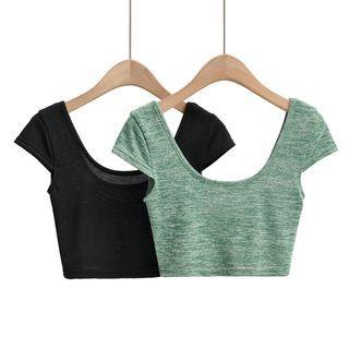 Cap-sleeve Scoop-neck Crop Top