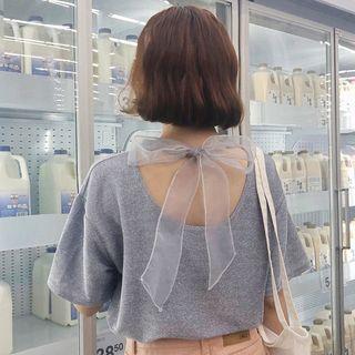 Short-sleeve Ribbon-back Top
