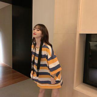 Set: Elbow-sleeve Striped T-shirt + Crossbody Bag