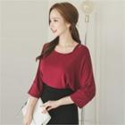 Cutaway-shoulder 3/4-sleeve Top