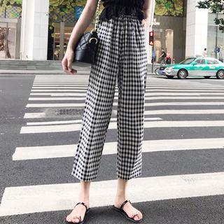 Gingham Straight Cut Cropped Pants