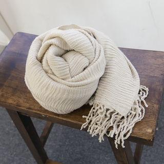 Fringed Textured Knit Scarf