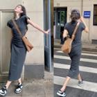 Short-sleeve Plain Slim-fit Midi Dress